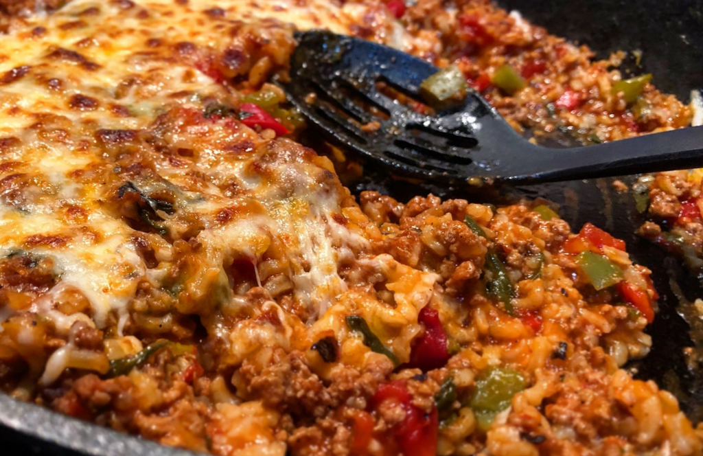 One-Pot Cheesy Beef and Rice Skillet