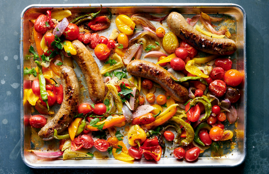 Sheet Pan Pork Bratwurst Dinner