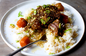 Sticky Ginger-Soy Beef Short Ribs with Coconut Rice